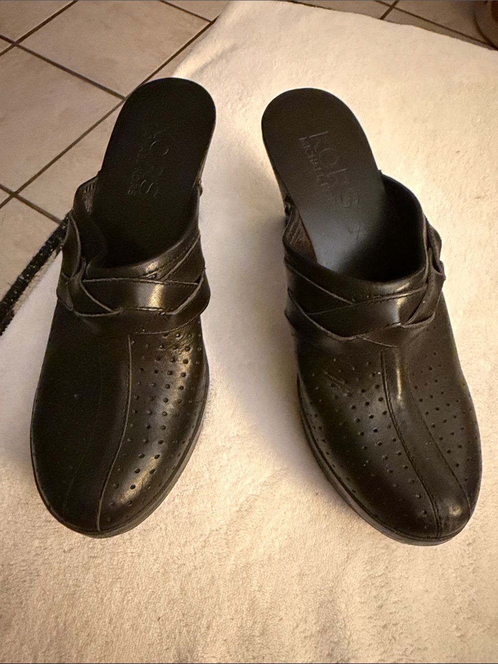 Leather Slip-On Wooden Clog in Black